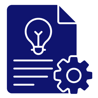 Document with lightbulb and gear icon.