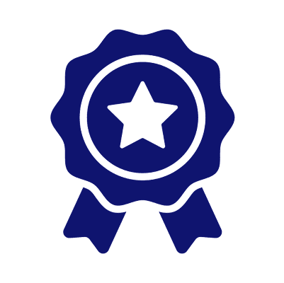 Blue award ribbon with a star icon.